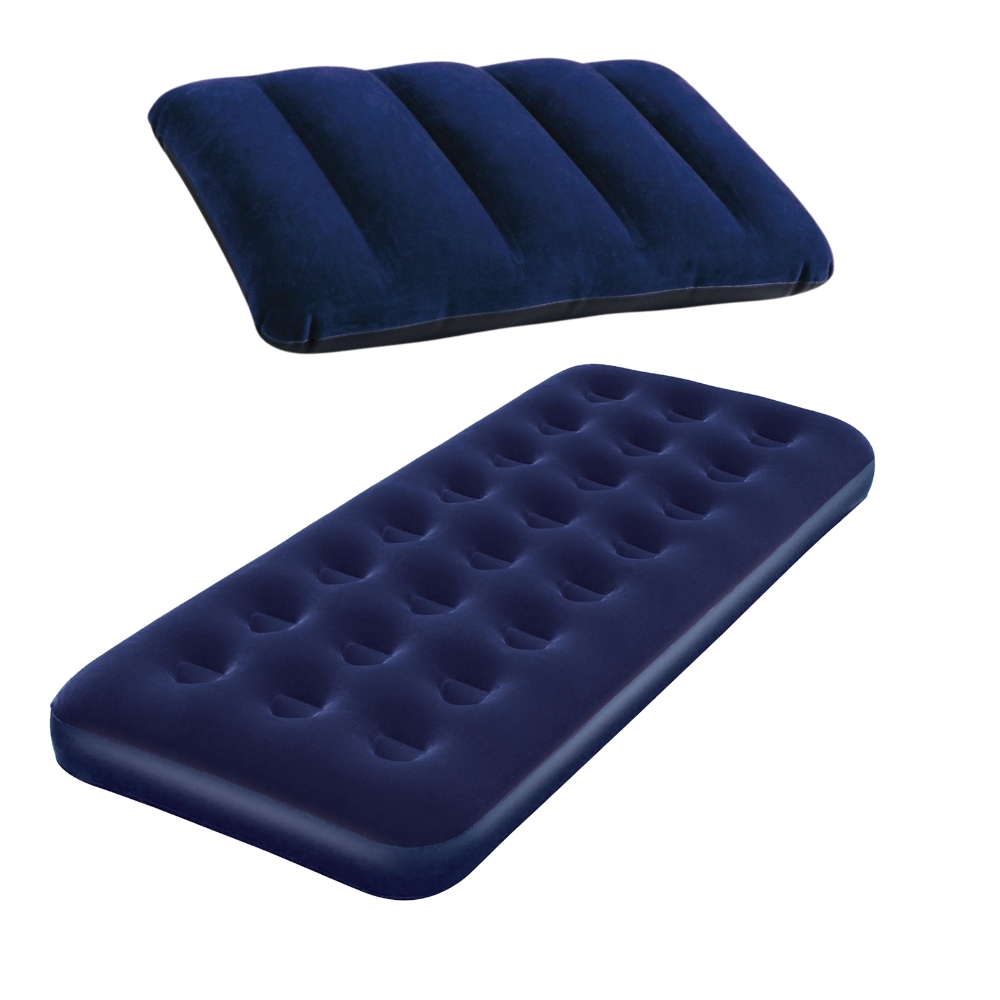 Bestway – Flocked Single Airbed – Blue with Inflatable Travel Pillow