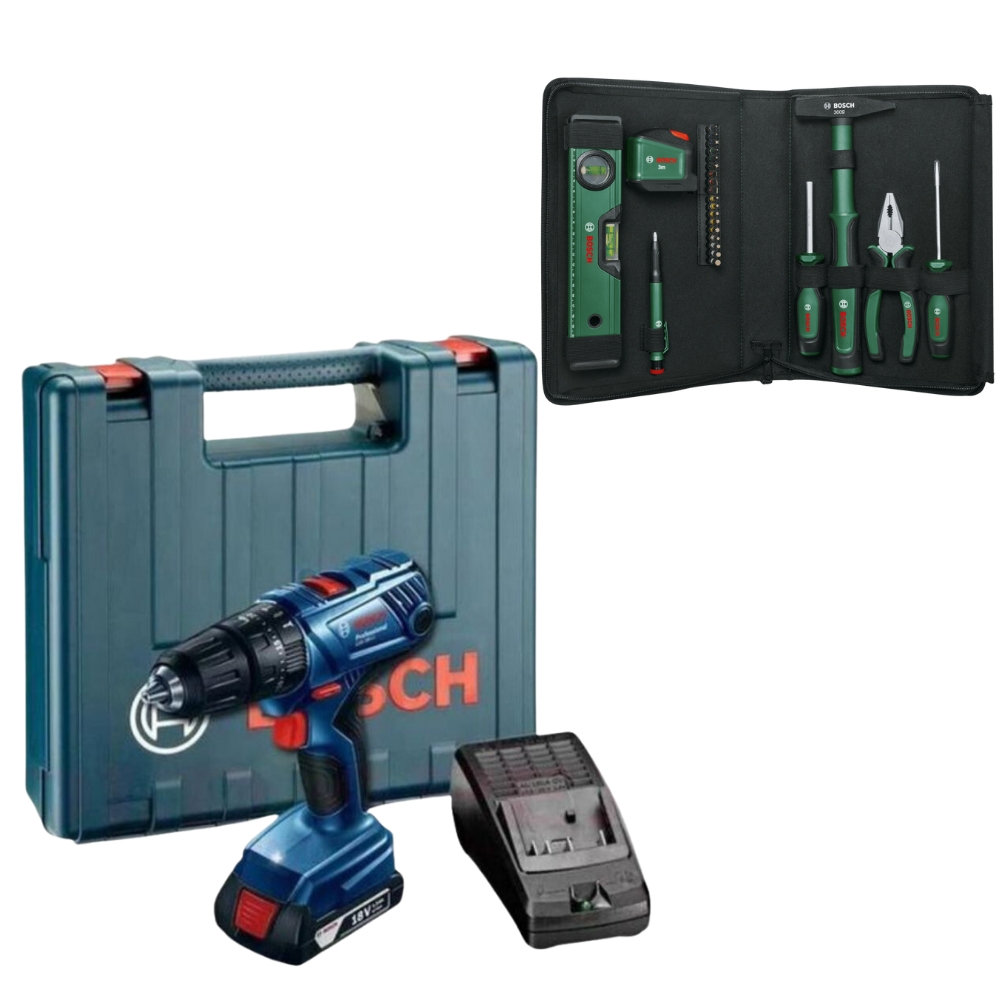 Bosch – GSB180-LI Cordless Drill with 25Pc – Universal Hand Tool Set (V3)