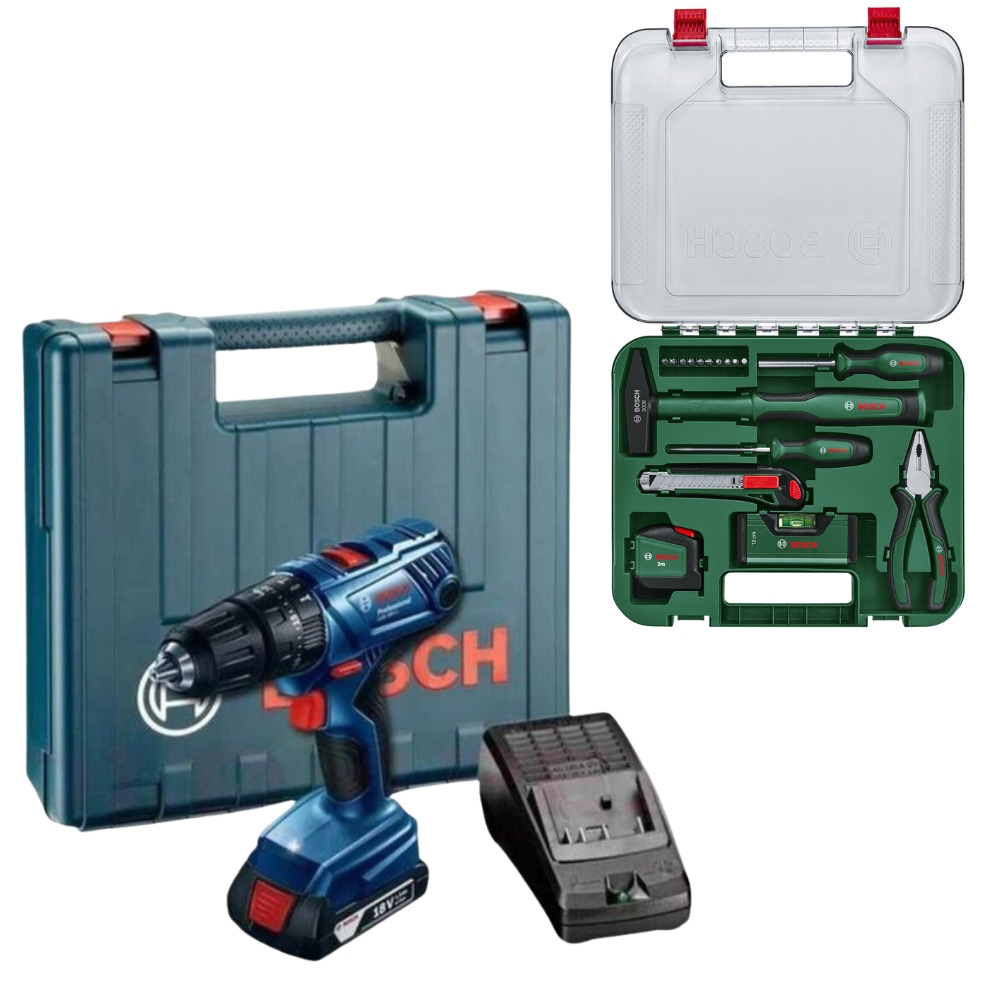 Bosch – GSB180-LI Cordless Drill with 17-Piece – Universal Hand Tool Set