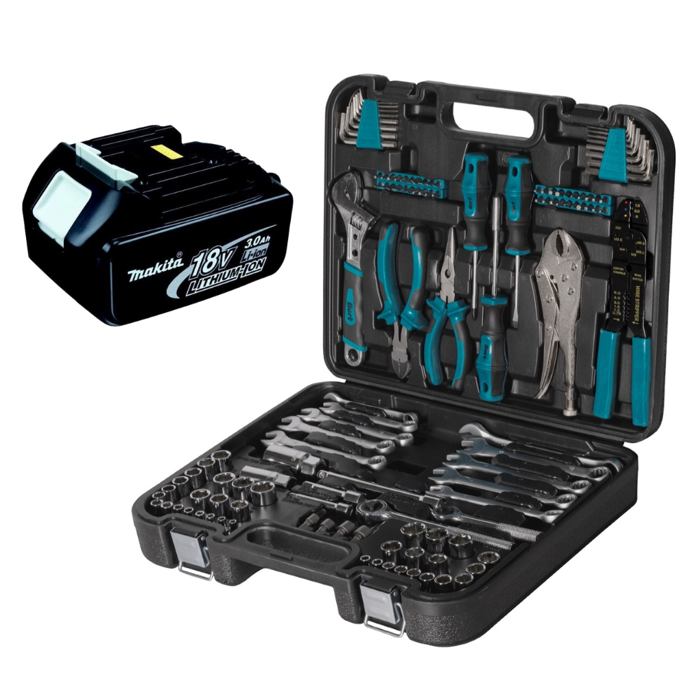 Makita – Li-Ion battery 3.0AH 18V with Mechanics Hand Tools Set (121Pc)