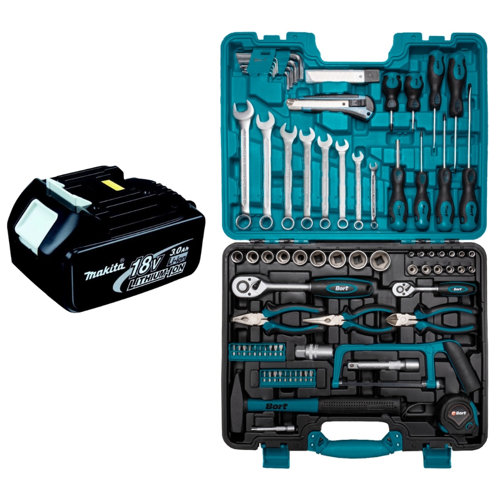 Makita – Li-Ion battery 3.0AH 18V with Mechanics DIY Hand Tool Set (90Pc)