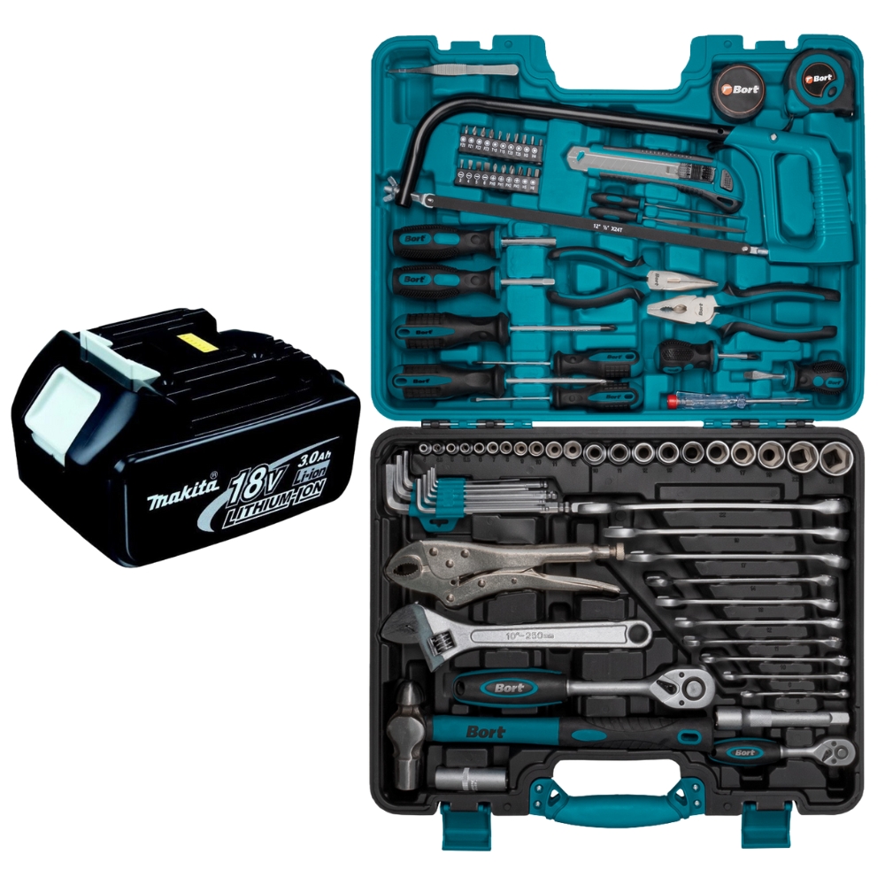 Makita – Li-Ion battery 3.0AH 18V with Mechanics DIY Hand Tool Set – (86Pc)