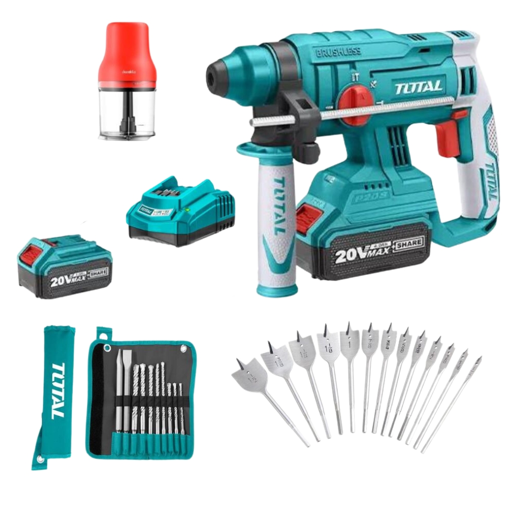 Total – Lithium Ion Cordless Rotary Hammer Drill + Decakila Mini Chopper