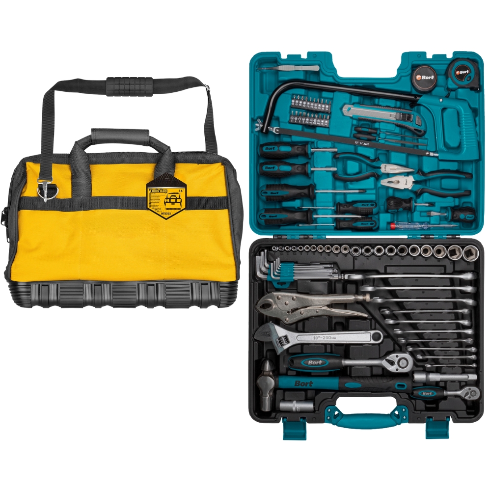 Hard Bottom Tool Bag – 16″(400mm) with Mechanics DIY Hand Tool Set – (86Pc)