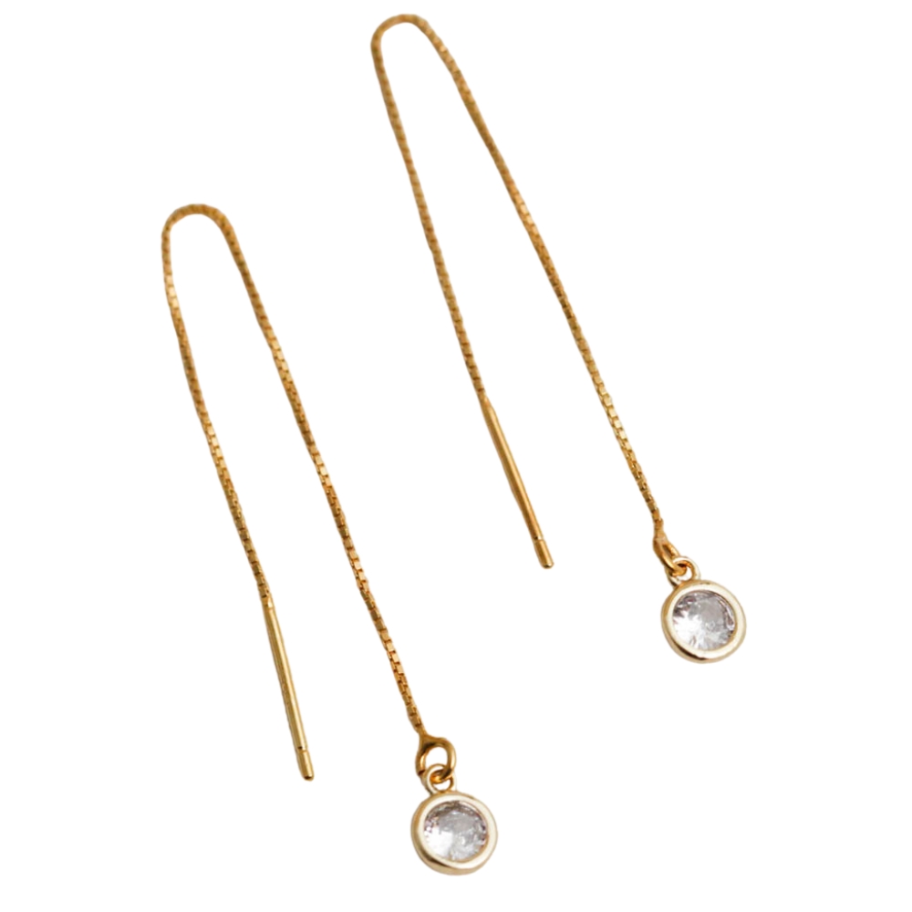 NuLuDa Jewellery- Threader String Clear Earrings – Gold Plated