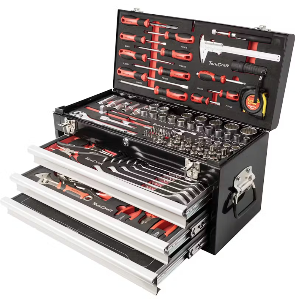 Tork Craft – Toolbox 154 Pce 3 Drawer & Top Tray – 535x255x315mm