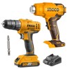 Ingco – 20V LI-ION Cordless Drill with Battery and Charger with Heat Gun Ingco – 20V LI-ION Cordless Drill with Battery and Charger with Heat Gun