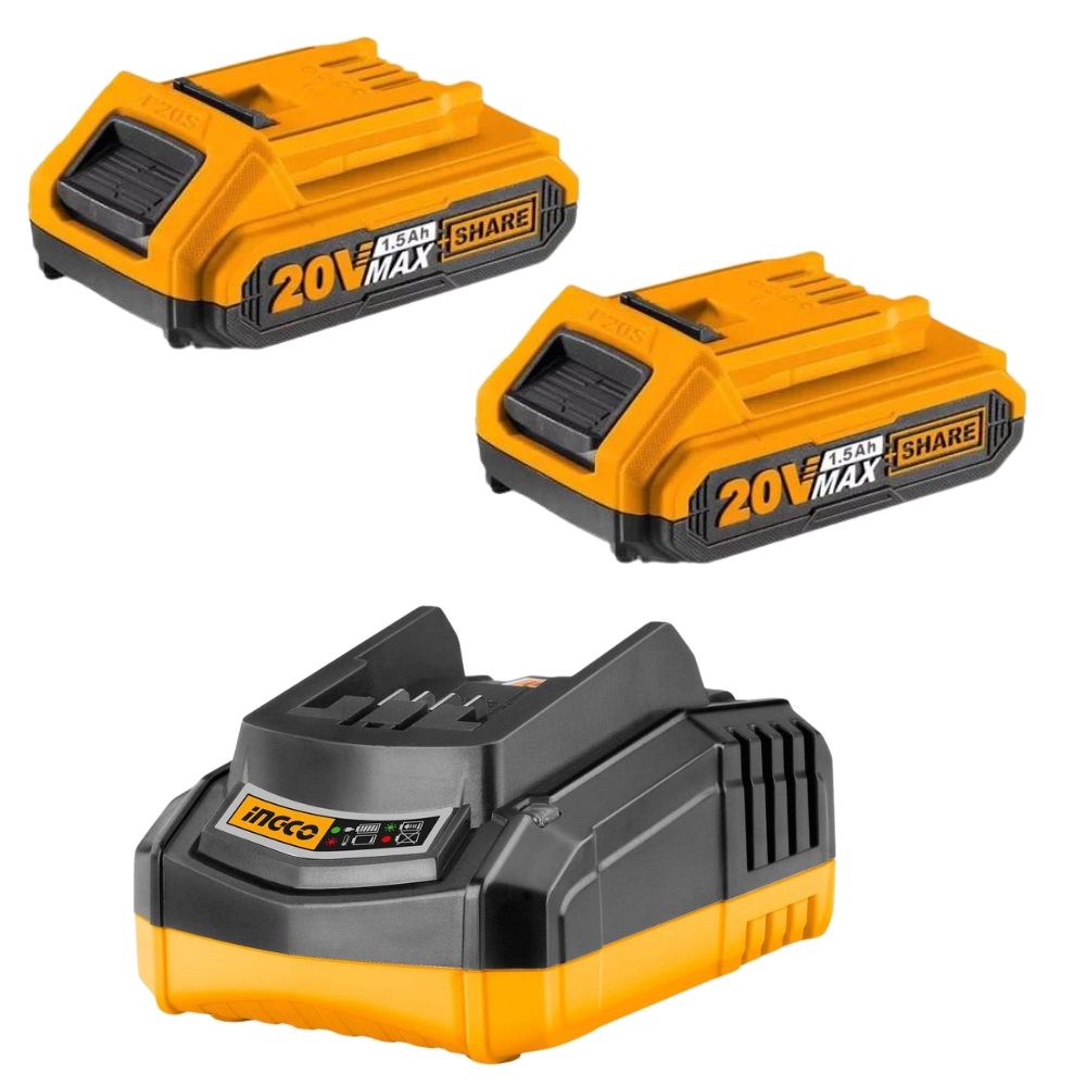 Ingco – Battery Pack Li-Ion (2x 1.5Ah) with Fast Intelligent Charger