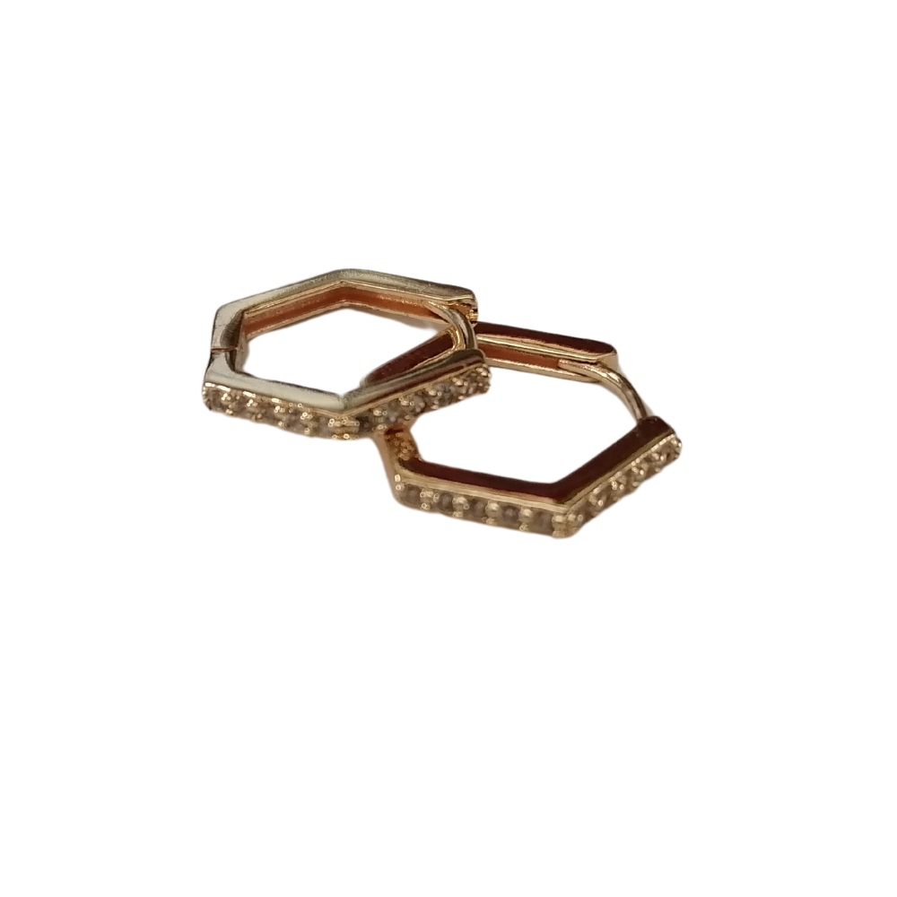 NuLuda Jewellery-Hexagon Diamante Hoops Earrings – Gold Plated