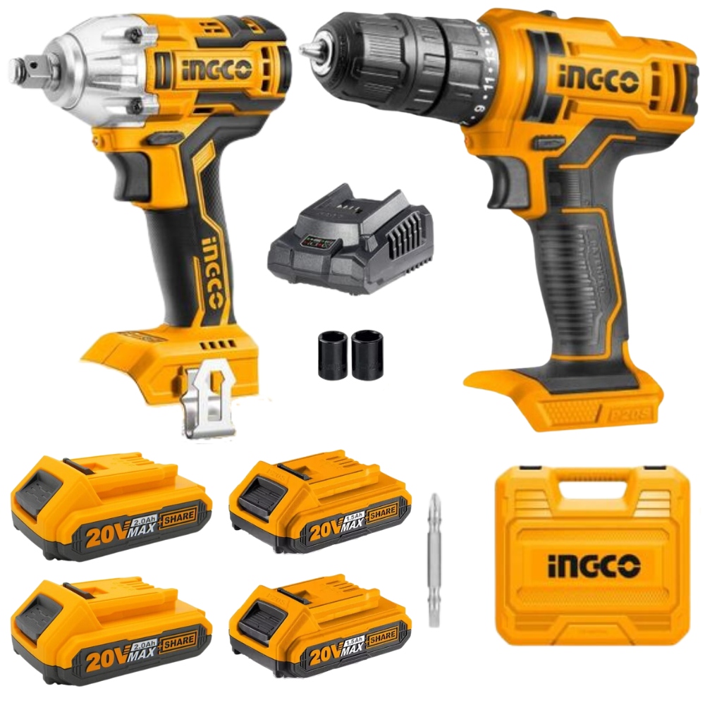 Ingco – Li-Ion Cordless Drill With Li-Ion Cordless Impact Wrench – 300NM