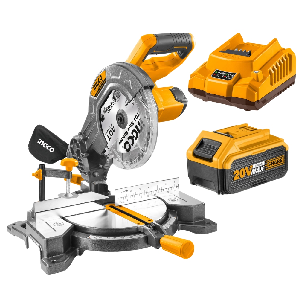 Ingco – Cordless Li-Ion Mitre Saw – (20V) with 4.0Ah Battery and Charger