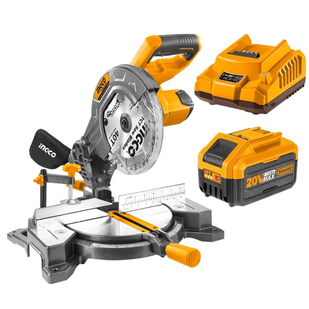 Ingco – Cordless Li-Ion Mitre Saw – (20V) with 7.5Ah Battery and Charger