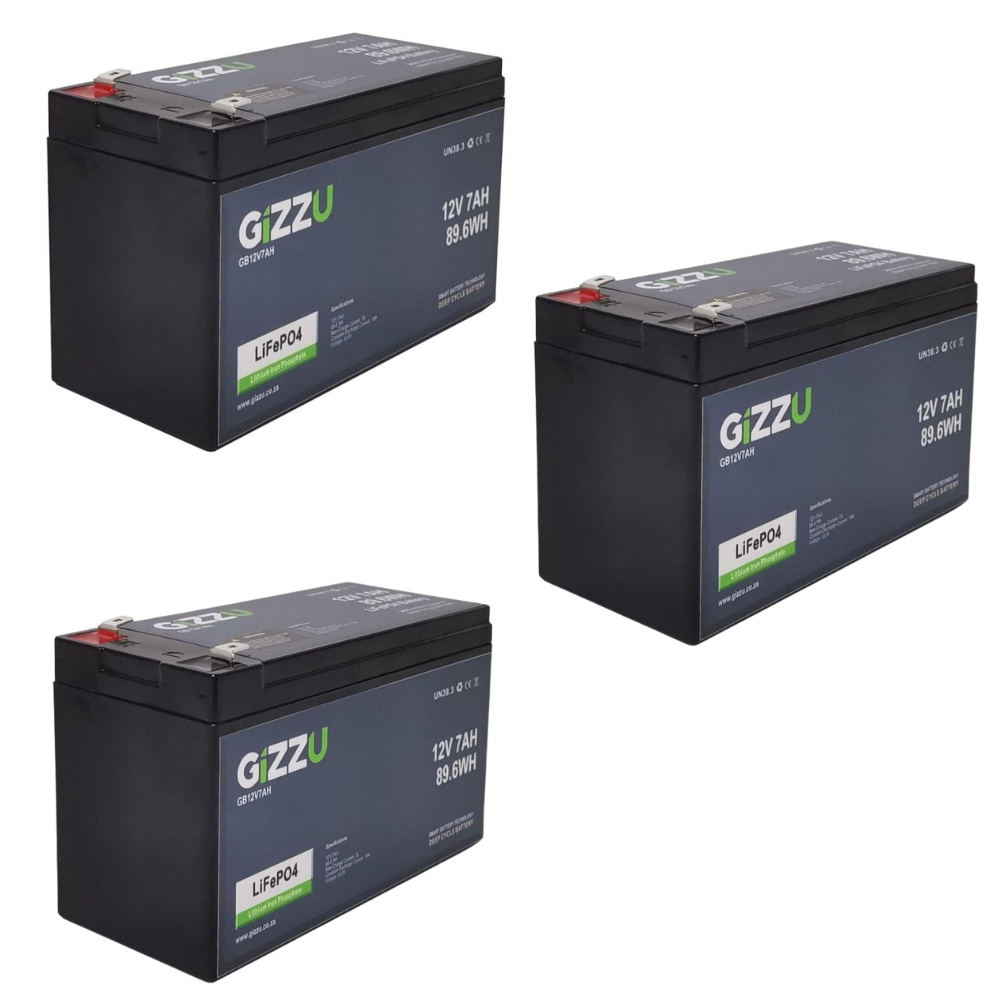 Gizzu – 12V 7Ah Lithium-Ion Battery (Black) – Pack of 3