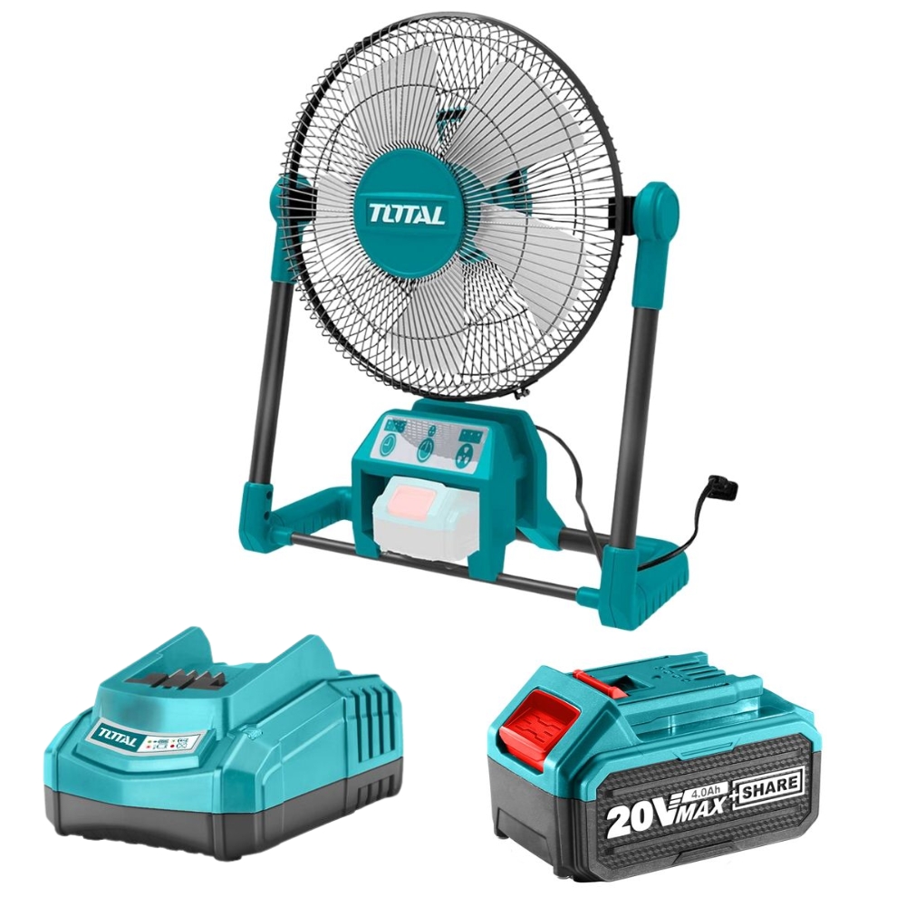 Total – 20V Cordless / Corded Fan – 3 Settings With 4.0Ah Battery & Charger