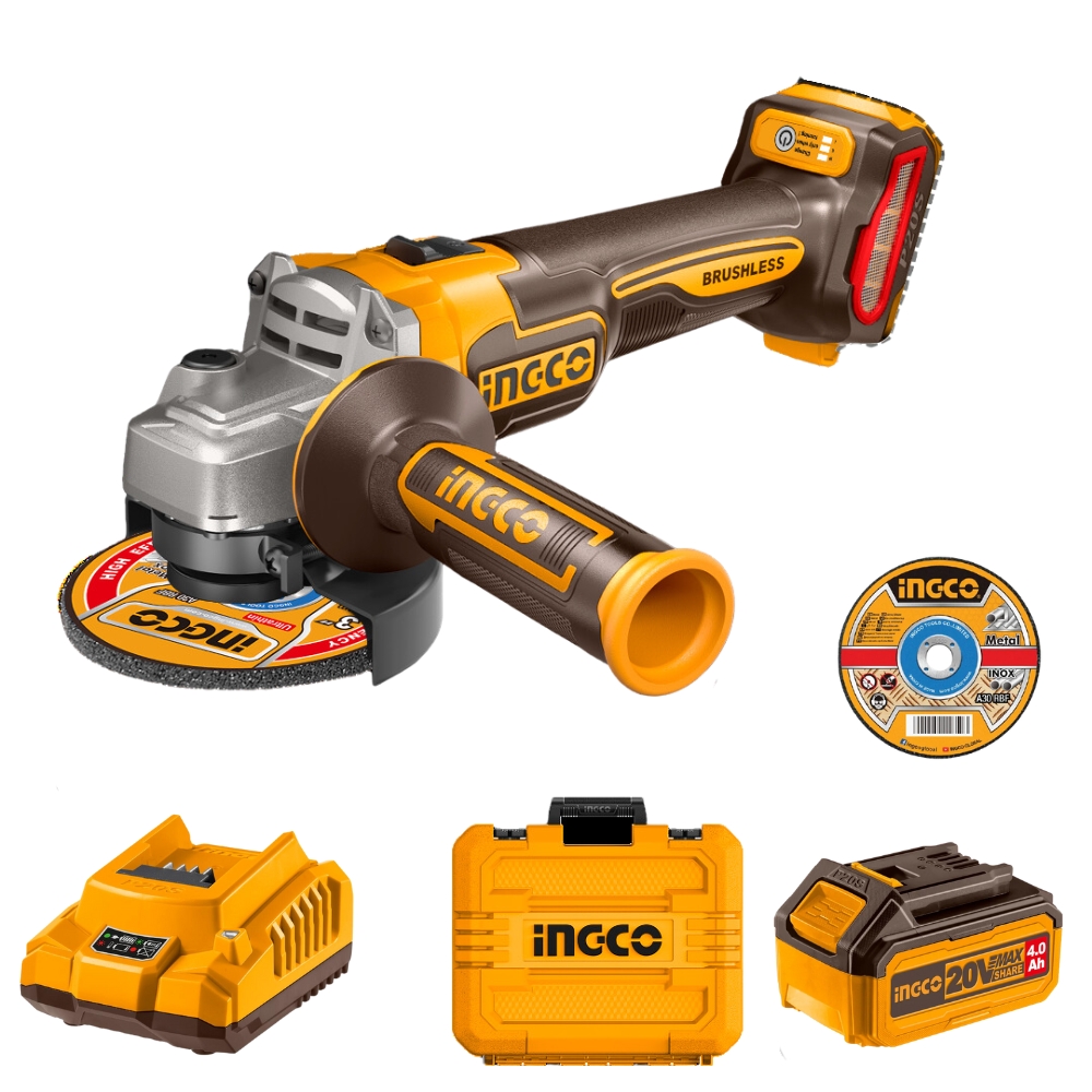 Ingco – Angle Grinder Cordless Kit – 115MM – 1 x 4.0Ah Batteries