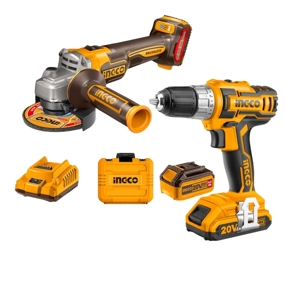 Ingco – Lithium-Ion Angle Grinder (20V) & Cordless Drill – Combo