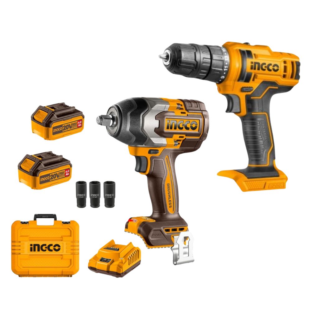 Ingco – Lithium-Ion Impact Wrench (20V) with Cordless Drill (20V) – Combo