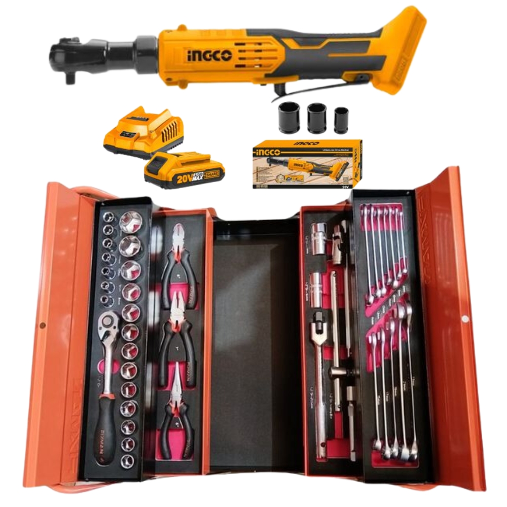 Fixman – 42 Piece Mechanic Tool Box & Ratchet Driver with Battery & Charger