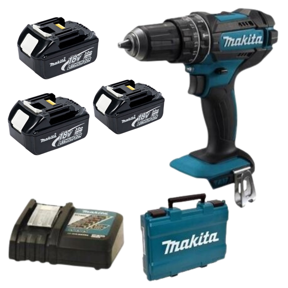 Makita – 18v Driver Drill (DHP482ZJ) with Charger 3x 3.0AH Battery Combo