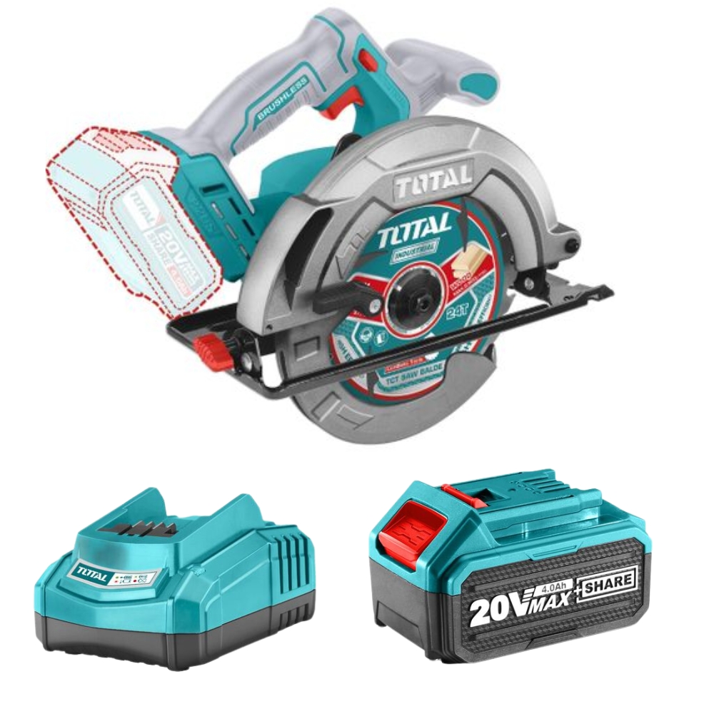 Total Tools – Li-ion Circular Saw – 20V – 185mm with 4.0Ah Battey & Charger