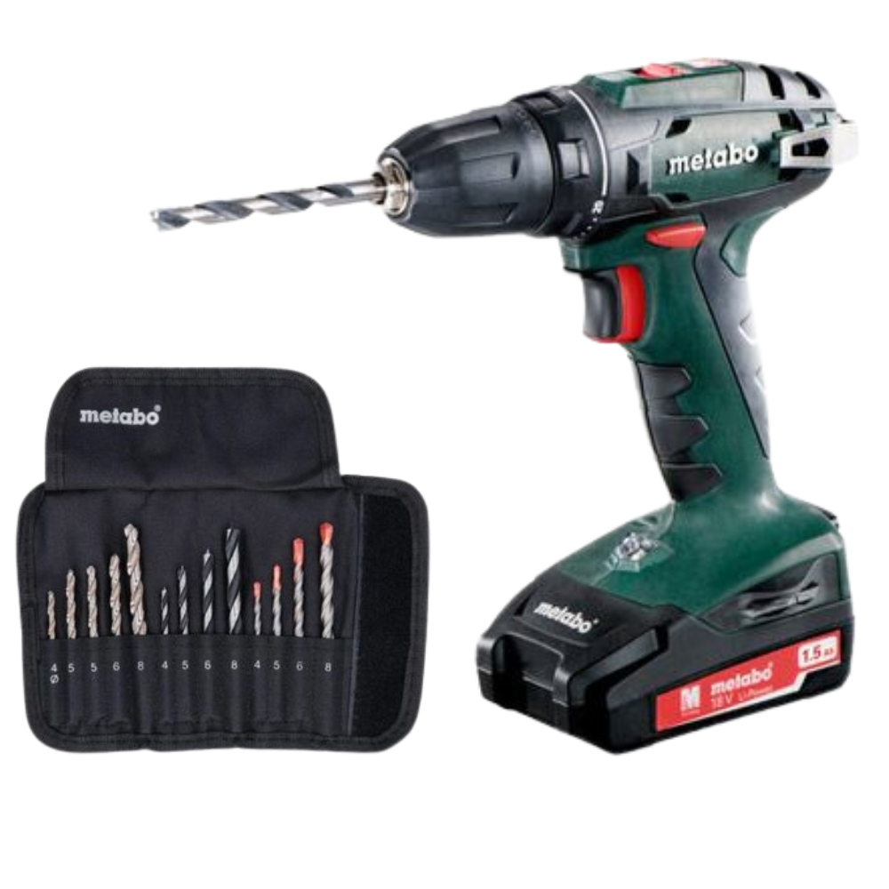 Metabo – Cordless Drill / Screwdriver BS 18 with Drill Bit Asstd. Set 13Pc