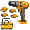 Ingco – Li-Ion Cordless Drill (20V) with Charger & 3x 1.5Ah Batteries + Bag Ingco – Li-Ion Cordless Drill (20V) with Charger & 3x 1.5Ah Batteries + Bag