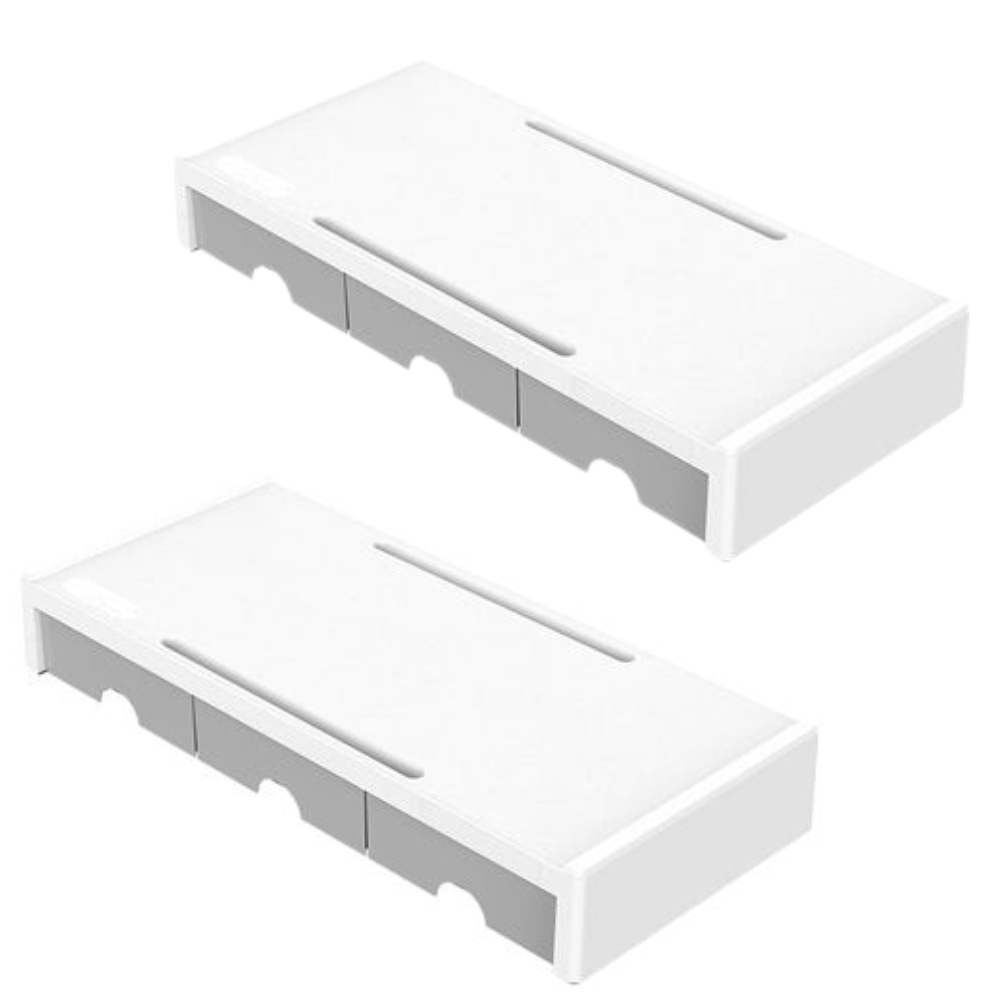 Orico – 3 Drawer Monitor Stand Riser (White/Grey) – 2 Pack
