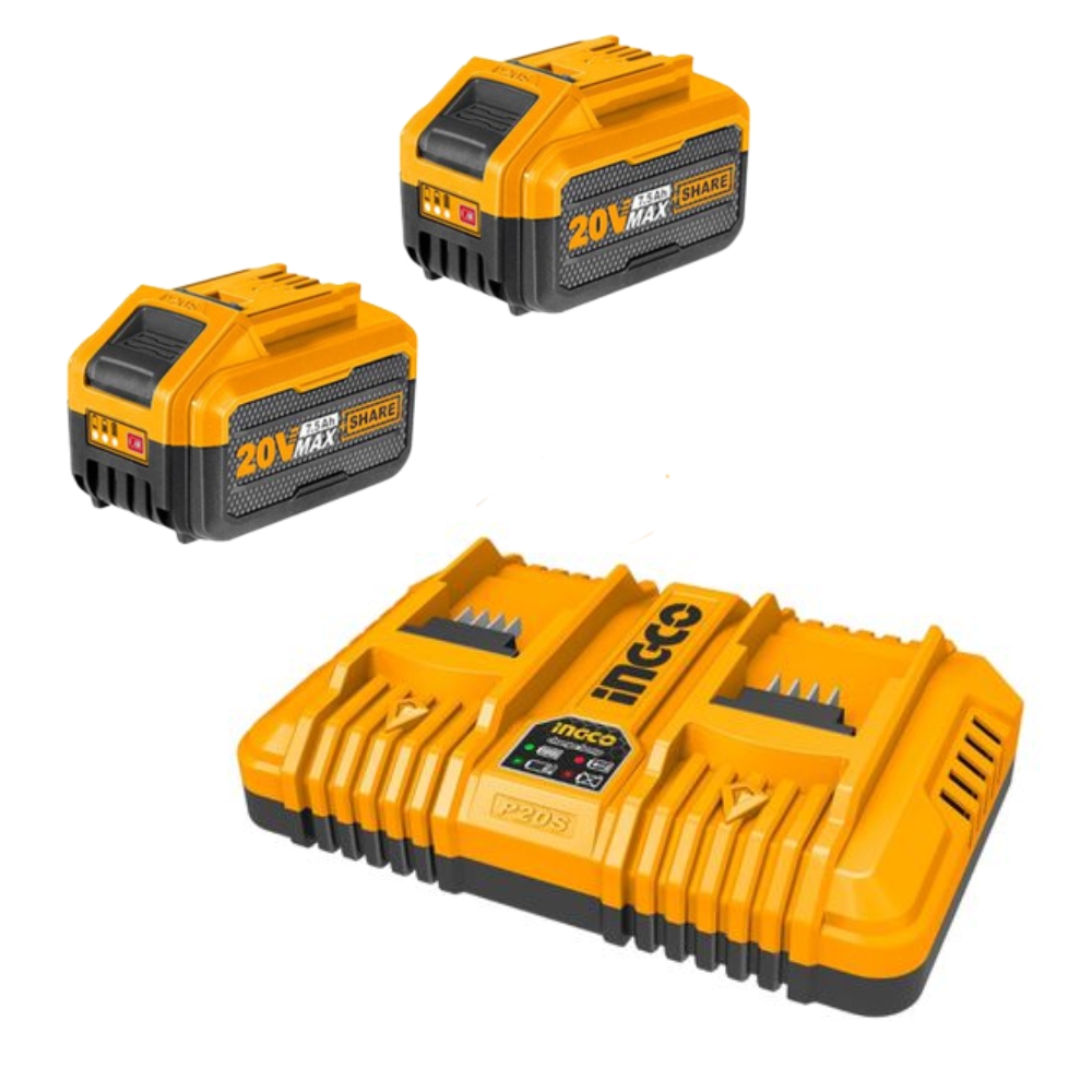 Ingco – Dual – Fast Intelligent Charger with 7.5Ah Battery Pack (Pack of 2)