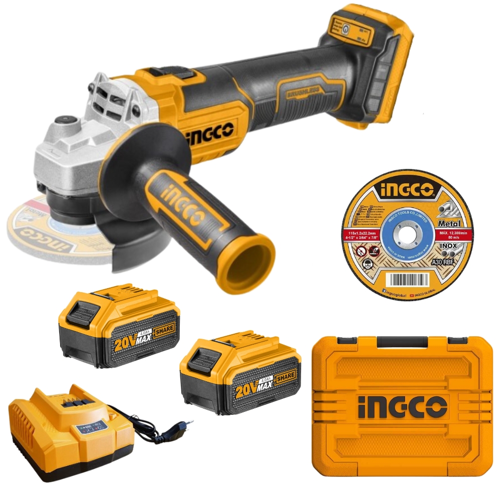 INGCO – Cordless Angle Grinder 20V – 115mm with Li-ion 4.0Ah Battery Pack