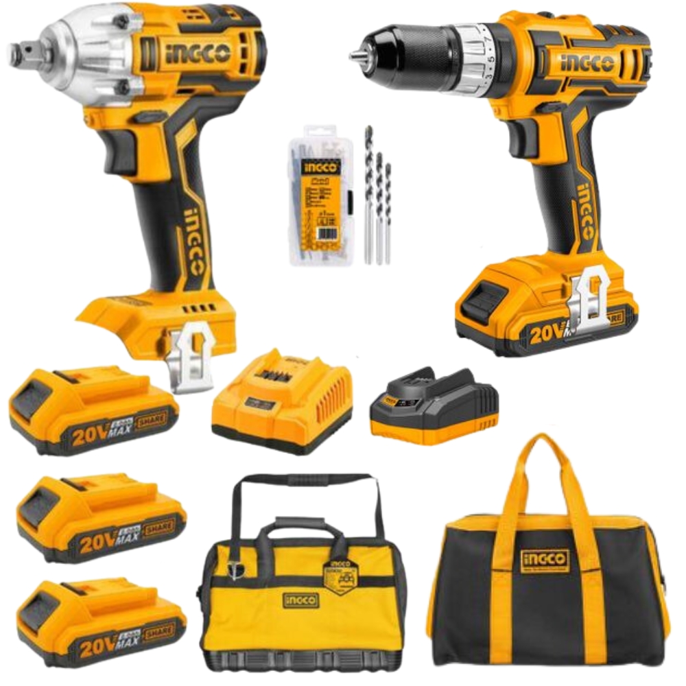 Ingco – Li-Ion Cordless Impact Drill with Impact Wrench, Accessories & bag