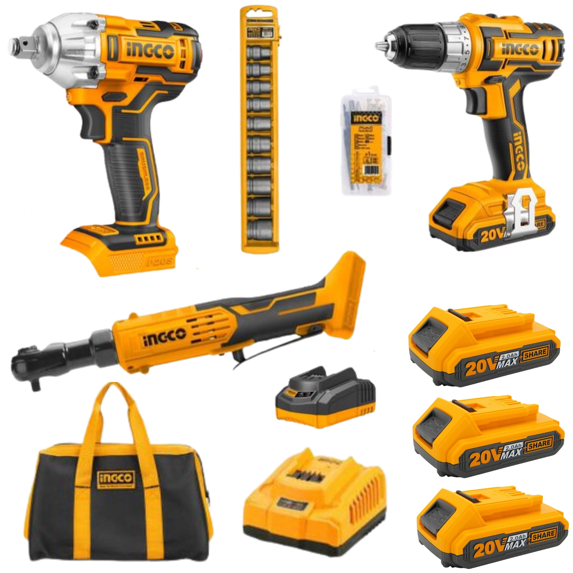 Ingco – Cordless Drill & Cordless 2-Piece Combo Kit – 20V