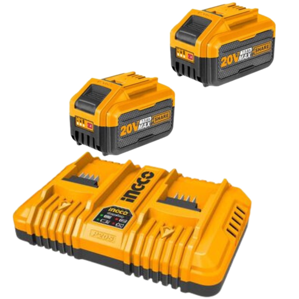 Ingco – Fast Intelligent Dual Charger with 2 x 7.5Ah Battery Packs