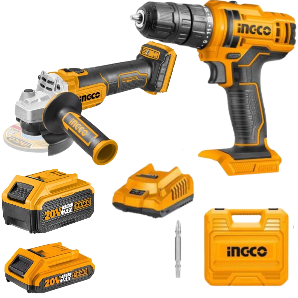 Ingco – Li-Ion Cordless Drill & Angle Grinder with 4.0Ah Battery