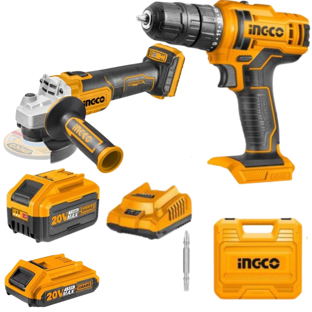 Ingco – Li-Ion Cordless Drill & Angle Grinder with 7.5Ah Battery