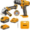 Ingco – Li-Ion Cordless Drill & Angle Grinder with 6.0Ah Battery & 10x Disc Ingco – Li-Ion Cordless Drill & Angle Grinder with 6.0Ah Battery & 10x Disc