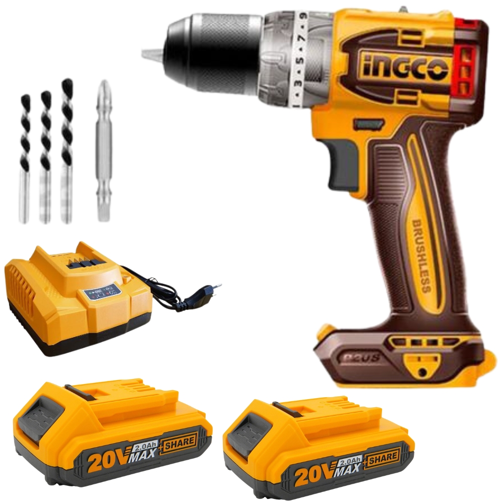 Ingco – Cordless Impact Drill Compact 60NM with 2 x 2.0Ah Battery & Charger
