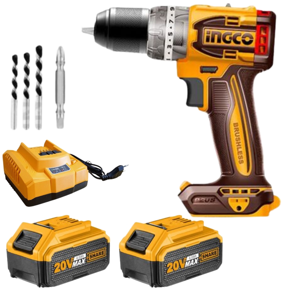 Ingco – Cordless Impact Drill Compact 60NM with 2 x 4.0Ah Battery & Charger