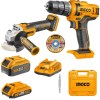 Ingco – Li-Ion Cordless Drill & Angle Grinder with 5.0Ah Battery & 10x Disc Ingco – Li-Ion Cordless Drill & Angle Grinder with 5.0Ah Battery & 10x Disc