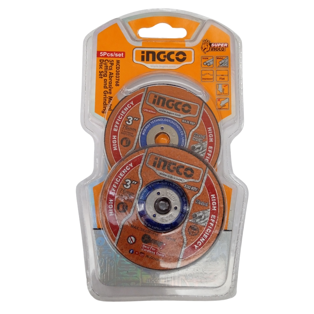 Ingco – Abrasive Metal Cutting and Grinding Disc set – 5 Piece