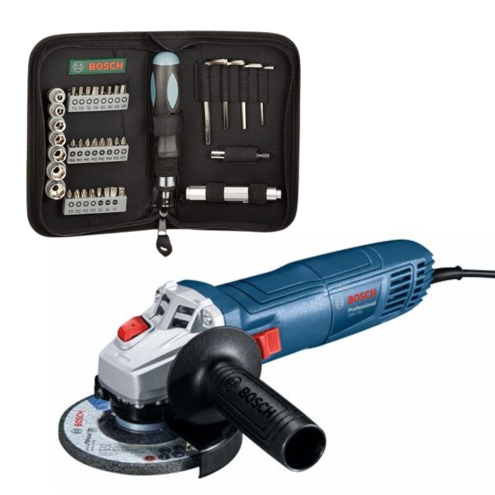 Bosch – Angle Grinder (GWS 700) With 38 Piece Mixed Screwdriver Set
