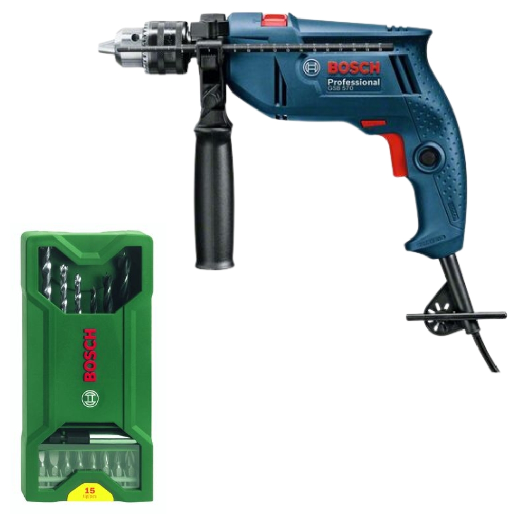 Bosch – Impact Drill (GSB570) with 15Pc Mini-X-Line Drill & Screwdriver Set