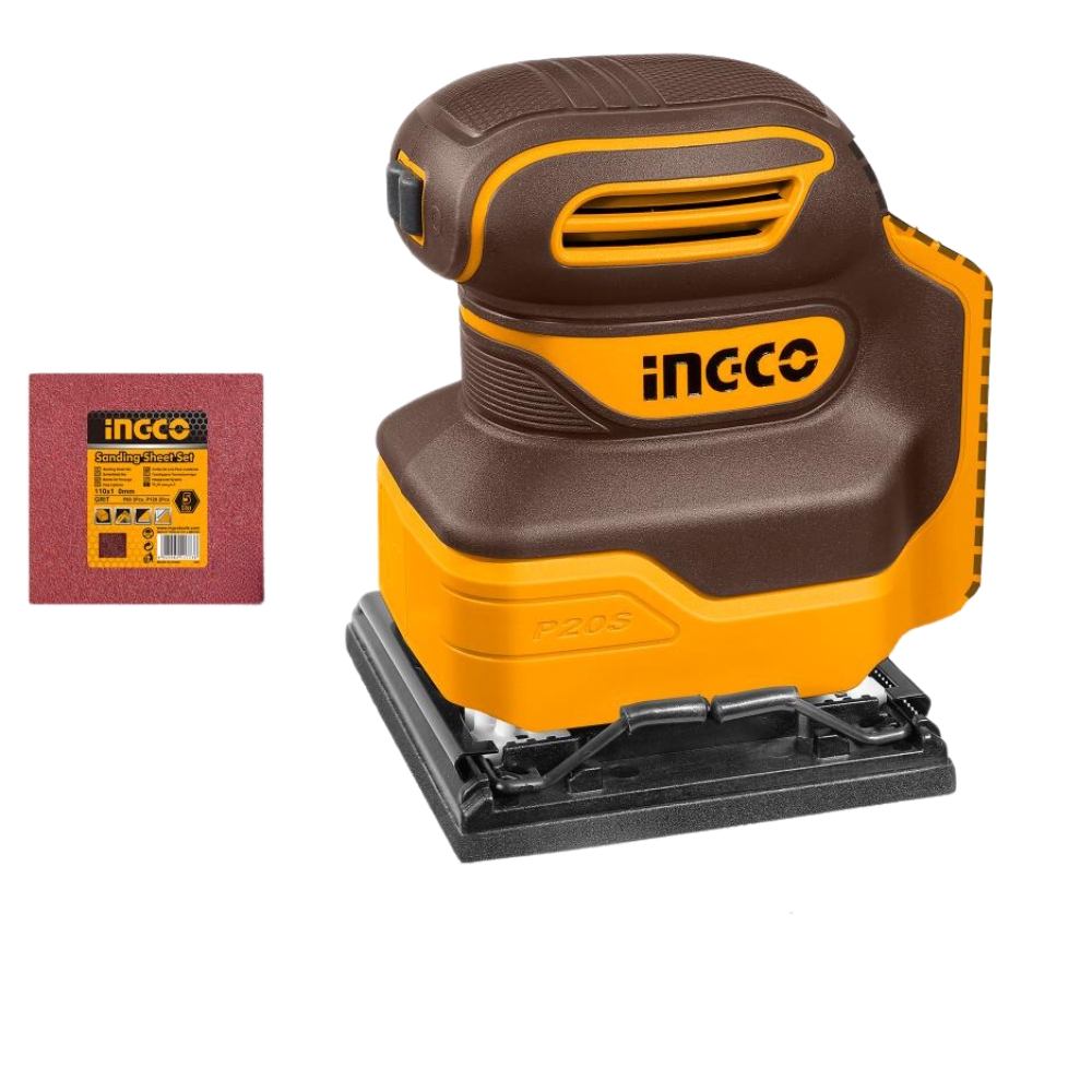 Ingco – Li-Ion Sheet Sander – 20V – Unit Only With Sanding Sheets – 5 Piece