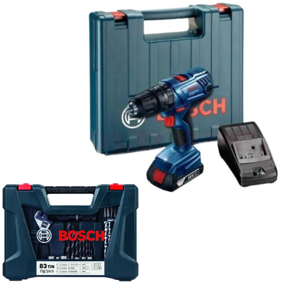 Bosch – Impact Drill Kit (GSB180-LI) With 83-Piece X-Blue Line Titanium Set