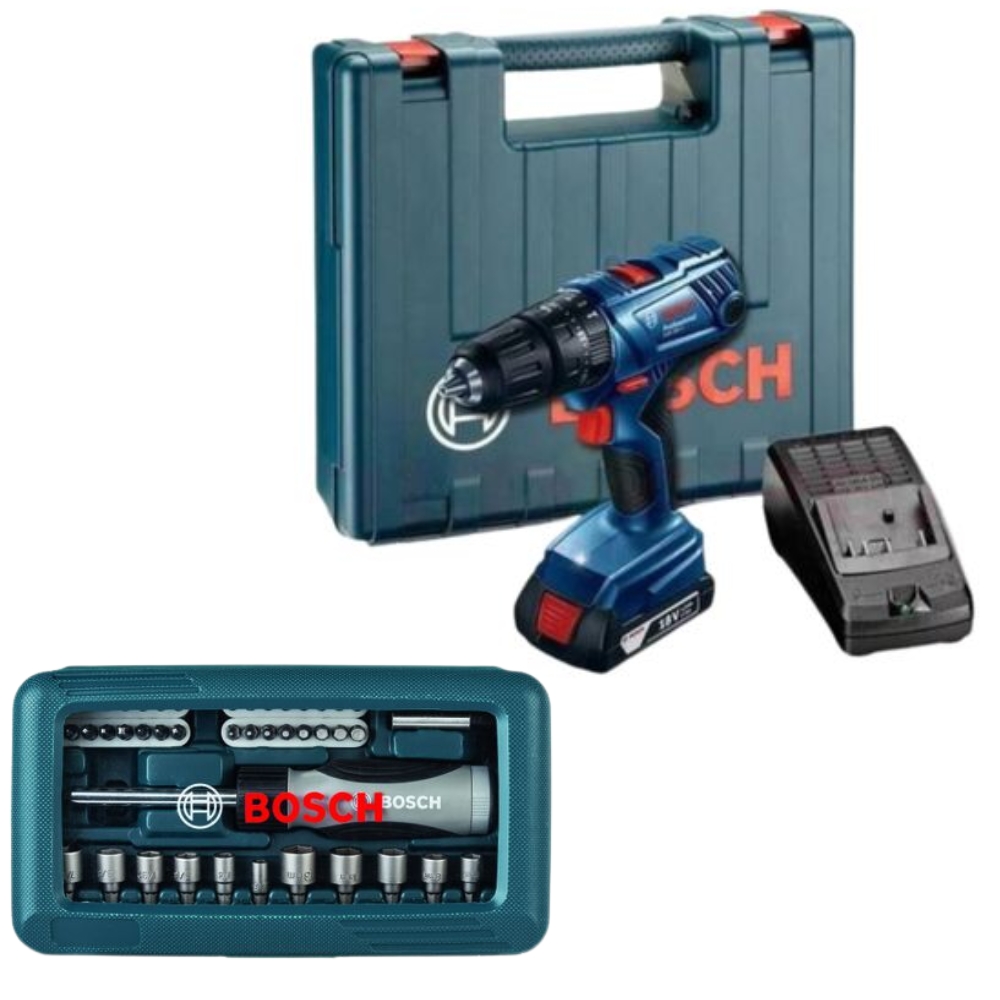 Bosch – Impact Drill Kit (GSB180-LI) With Screwdriver Bit Set – 46 Piece