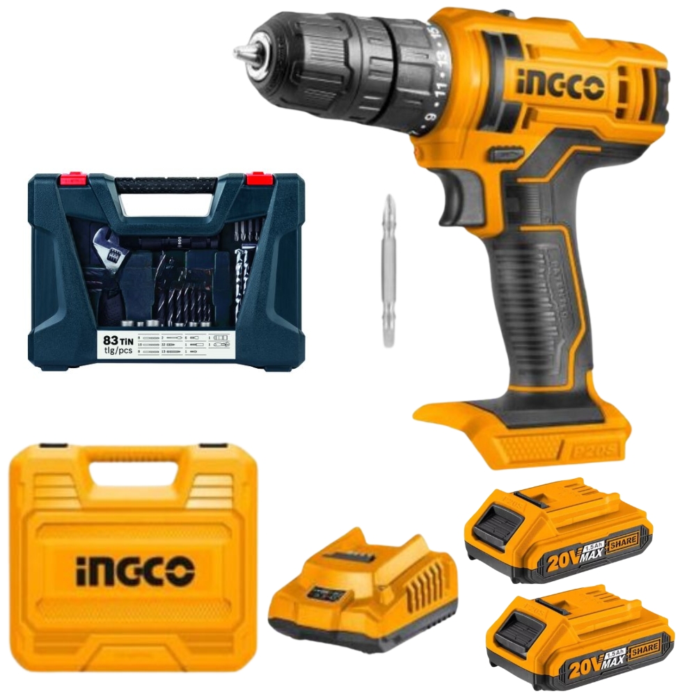 Ingco – Li-Ion Cordless Drill With 83-Piece X-Blue Line Titanium Set