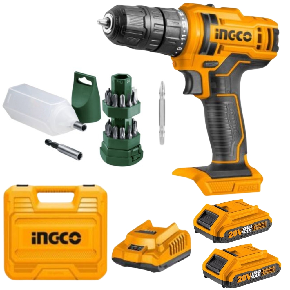 Ingco – Li-Ion Cordless Drill with 24 Piece Screwdriver Dispenser Set