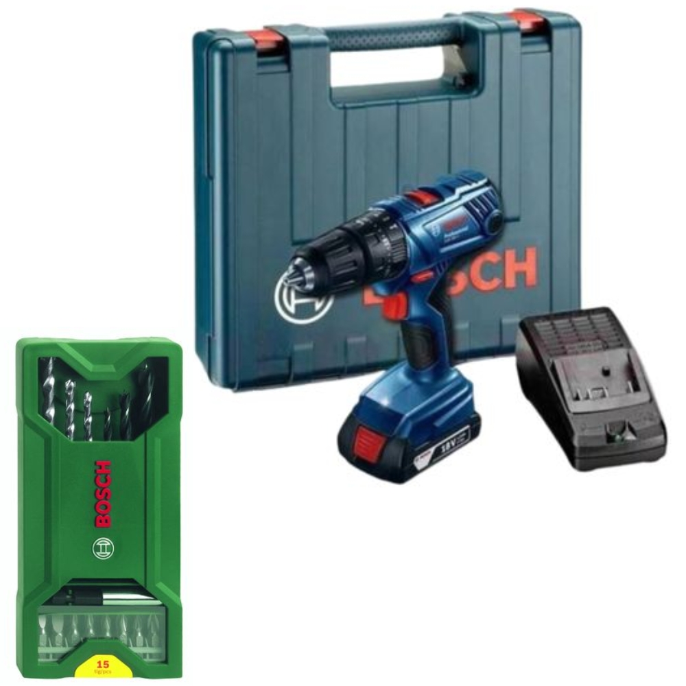 Bosch – Impact Drill Kit(GSB180-LI) with 15Pc Mixed Drill & Screwdriver Set