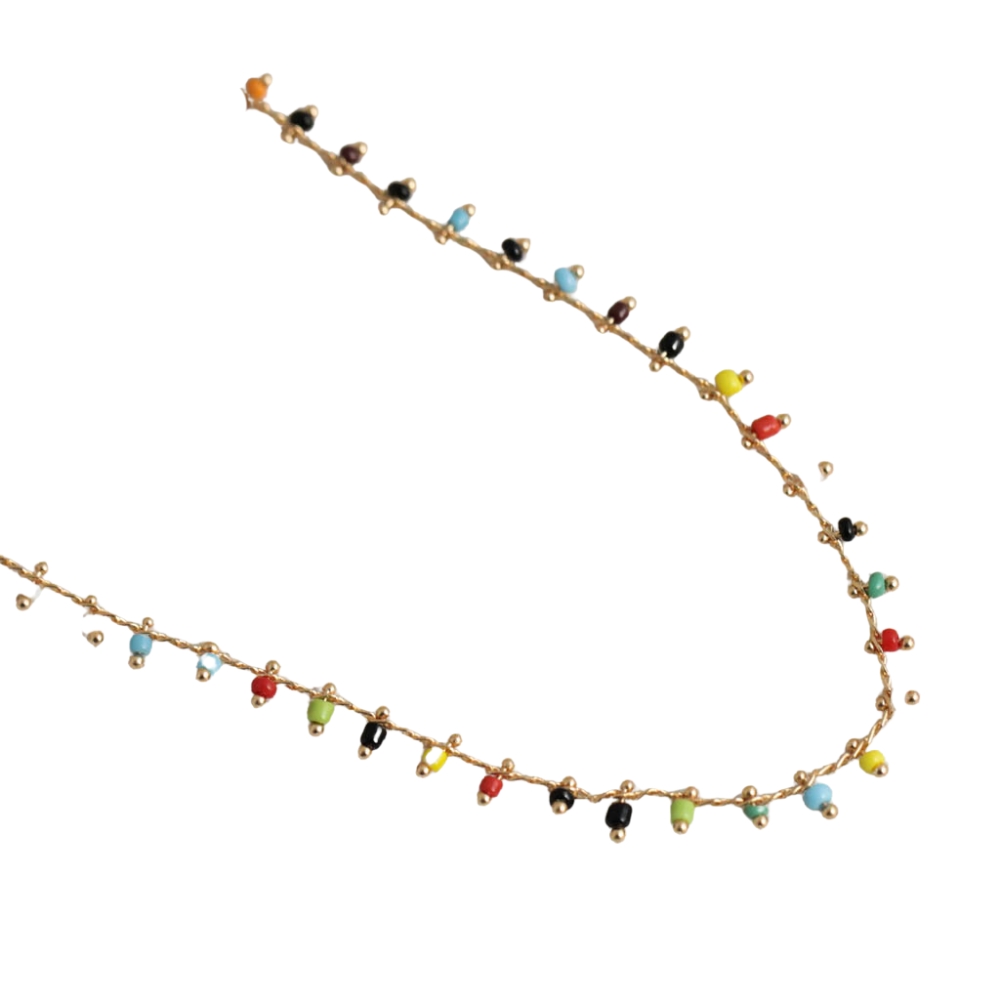 NuLuDa Jewellery-Multi Colour Bead Necklace – Gold Plated