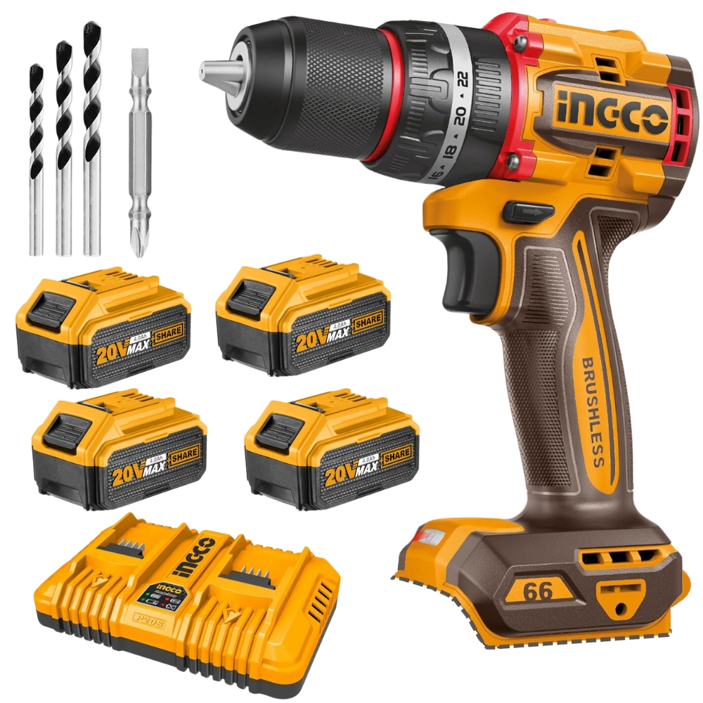 Ingco – Compact Impact Drill 66NM with Li-Ion Battery & Charger Kit – 4Ah