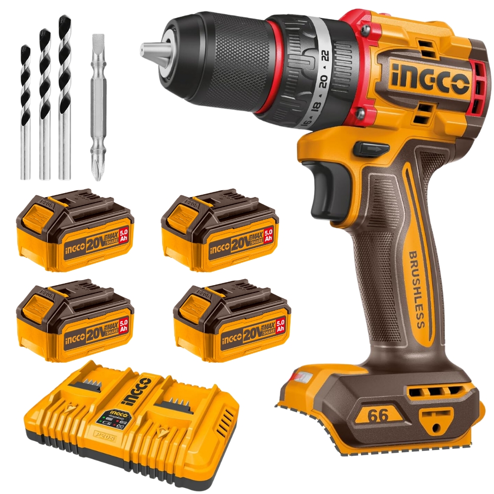 Ingco – Compact Impact Drill 66NM with Li-Ion Battery & Charger Kit – 5Ah